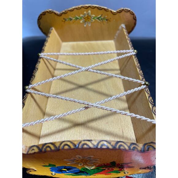 RARE Reuge Hand Painted Rocking Musical Doll Cradle Brahms Lullaby Swiss Works - Picture 12 of 12